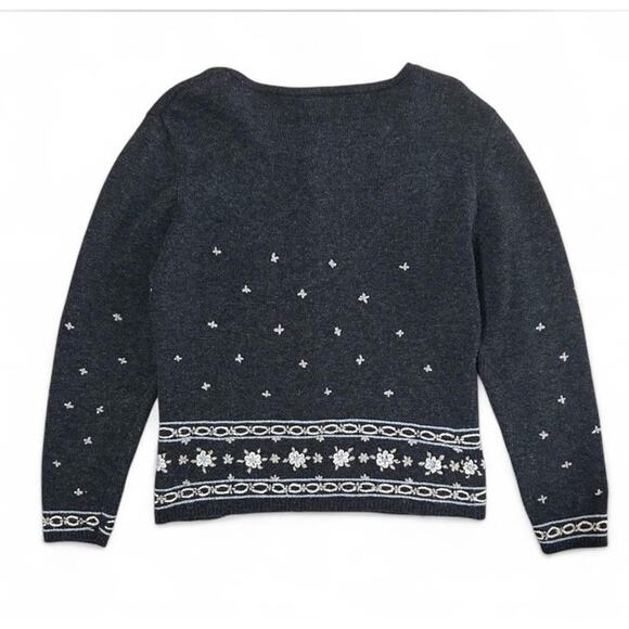 Vintage 100% Wool Woman’s Grey Button Up Cardigan Sweater Floral Embroidered XL - Picture 7 of 7